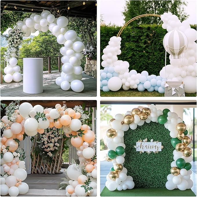 RUBFAC 135pcs White Balloons Different Sizes 18 12 10 5 Inch for Garland Arch, Latex Balloon for Wedding Birthday Party Baby Shower Anniversary Baptism Decorations