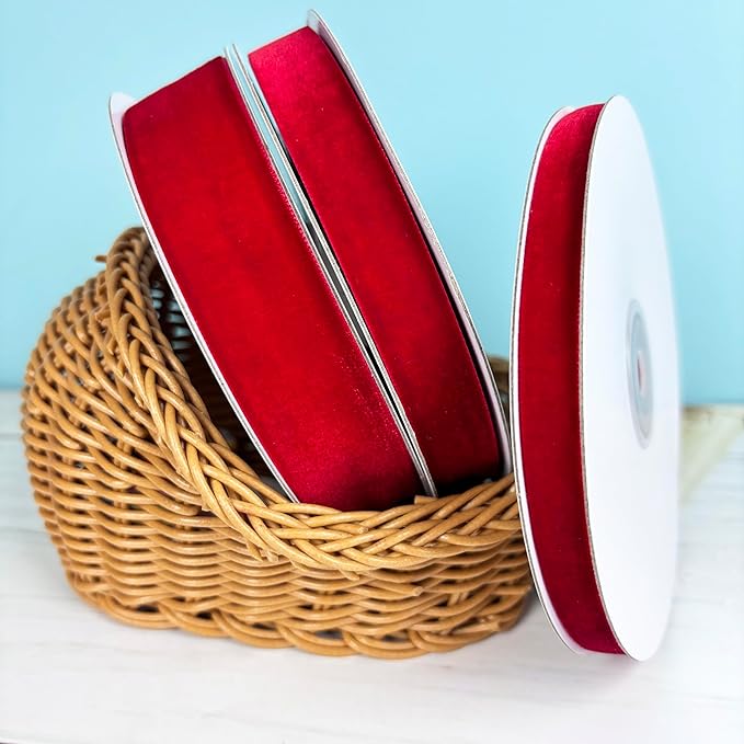 Red Velvet Ribbon Set, 3 Rolls Vintage Thin Velvet Ribbon for Gift Wrapping,Thick Christmas Ribbons for Christmas Tree Ornaments, Holiday Decor, Garland, Wreaths, 3/8, 5/8, 1 inch Wide, 30 Yards Total
