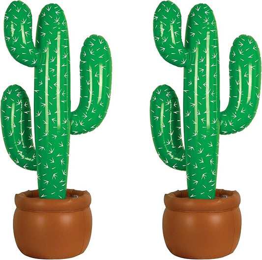 Beistle Pack of 2 Inflatable Cactus Decorations in Green/White/Brown, Wild West Party Decorations, Mexican Cinco de Mayo Party Accessories, 35"