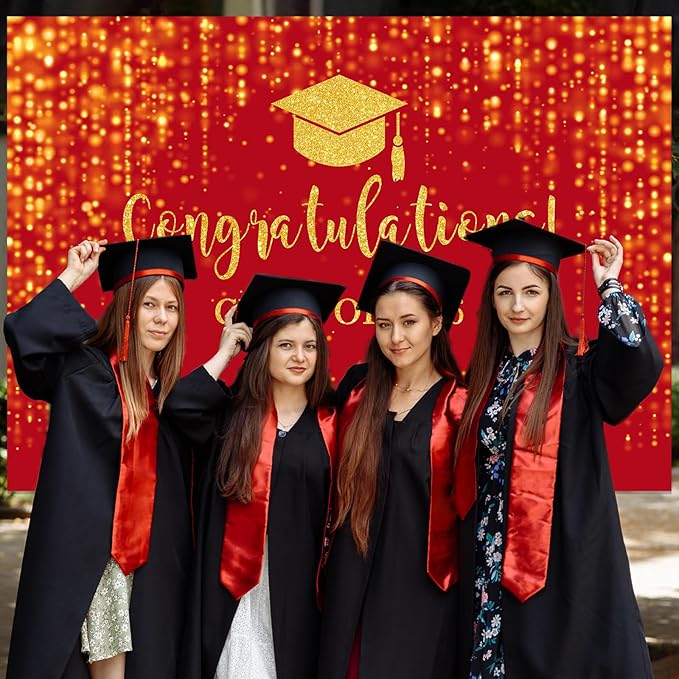 Mocsicka Class of 2026 Backdrop Red Gold Glitter Bokeh Graduation Party Background 2026 Congrats Grad Prom Party Cake Table Decoration Photo Booth Props (7x5ft)