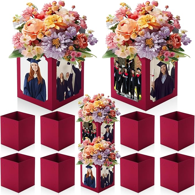 Spiareal 6 Pcs Graduation Box Centerpieces for Table 6/7 Inch Photo Frame Display Congrats Grad Party Favor Gift Picture Table Box Photo Props Frame for Graduation Decoration(Dark Red)