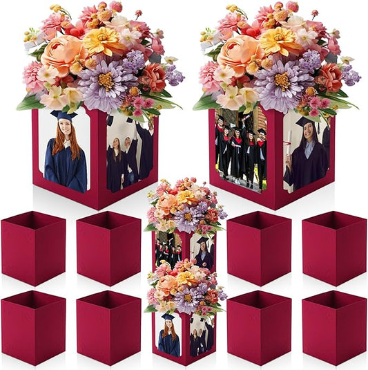 Spiareal 6 Pcs Graduation Box Centerpieces for Table 6/7 Inch Photo Frame Display Congrats Grad Party Favor Gift Picture Table Box Photo Props Frame for Graduation Decoration(Dark Red)