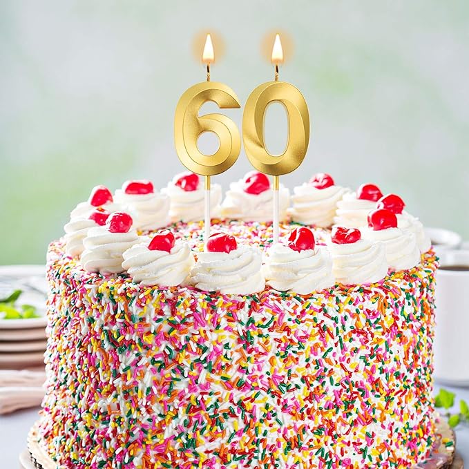 BBTO 60th & 6th Birthday Candles Number Candles Cake Topper Decoration for Birthday Wedding Anniversary Celebration Supplies(Gold)
