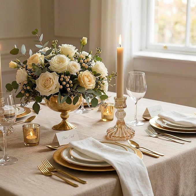 Amber Crystal Glass Candlestick Holders Set of 6, Vintage Taper Candle Holders for Dining Table, Wedding Centerpieces, Romantic, Thanksgiving Christmas Party Home Decor