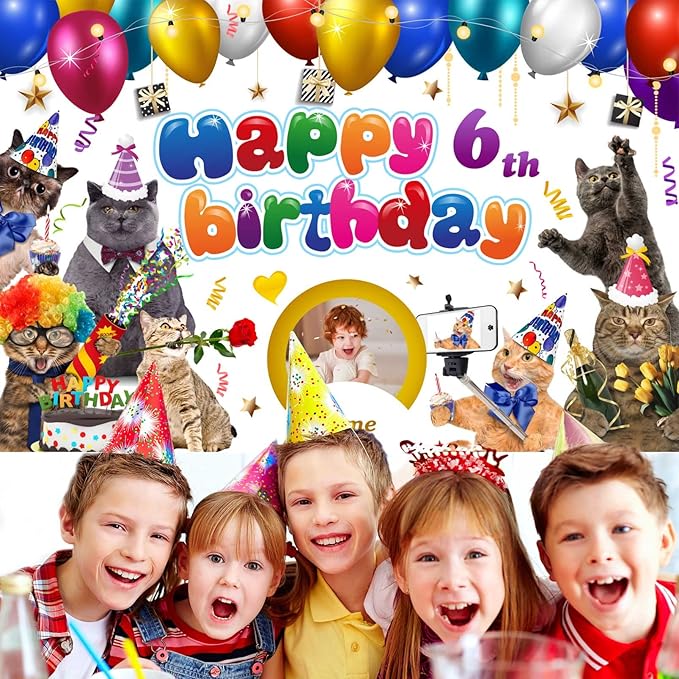 Dicodes Custom Cat Birthday Decorations,Personalization Cat Themed Birthday Party Supplies,Cat Theme Happy Birthday Banner Background, 4x6ft/5x7.5ft/6x9ft/7x10.5ft/8x12ft