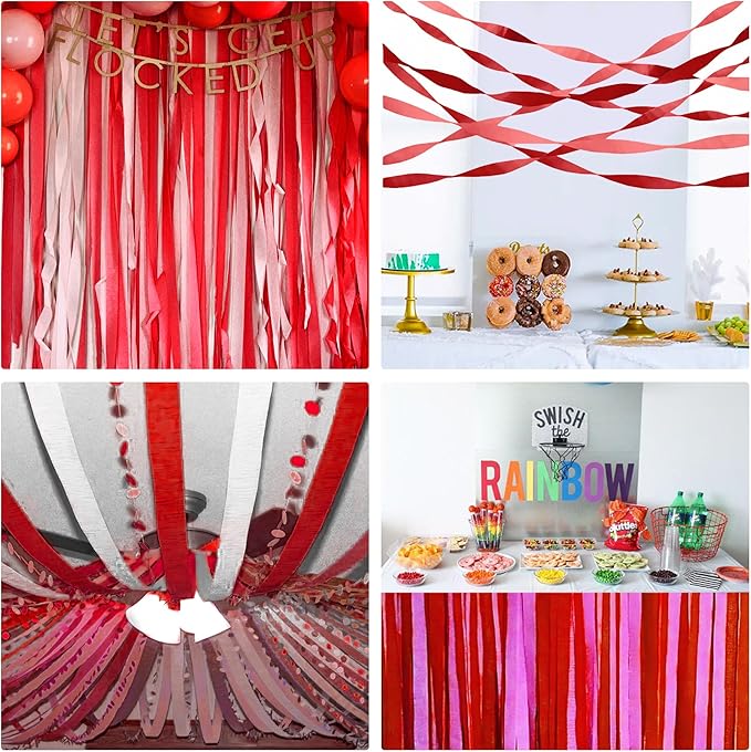 Crepe Paper Streamers 6 Rolls Red Streamers 2.2 Inches 738 Feet, Streamers Party Supplies DIY Crafts for Birthday, Wedding, Baby Shower, Bachelorette Party, Graduations Decorations, Red