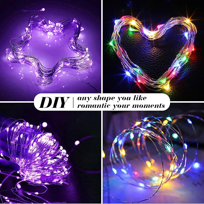ZGWJ 12 Pack Battery Powered Fairy Lights, Mixed Colors 7Ft 20 Mini LED Silver Wires, 3 Modes for DIY, Party, Wedding, Bedroom, Halloween Christmas Decoration (Colorful & Purple)