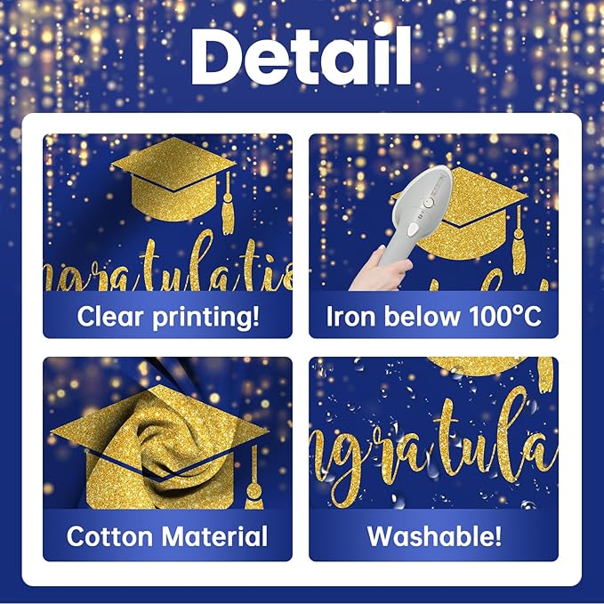 Mocsicka Class of 2026 Backdrop Blue Gold Glitter Bokeh Graduation Party Background 2026 Congrats Grad Prom Party Cake Table Decoration Photo Booth Props (10x7ft)