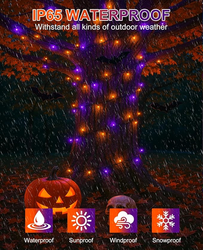 40FT 120 LED Christmas Lights Outdoor, Orange and Purple Christmas String Lights Waterproof, 8 Modes Connectable Christmas Tree Lights for Indoor Home Patio House Holiday Decorations