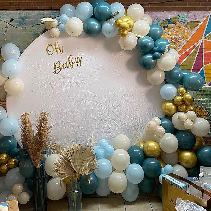Togvu Dusty Blue Balloon Set, 60 Packs 12 Inches Metallic Chrome Gold Macaron Ocean White Sand Confetti Balloons for Boho Baby Shower Wedding Boy Birthday Graduation Decoration QQ-5023