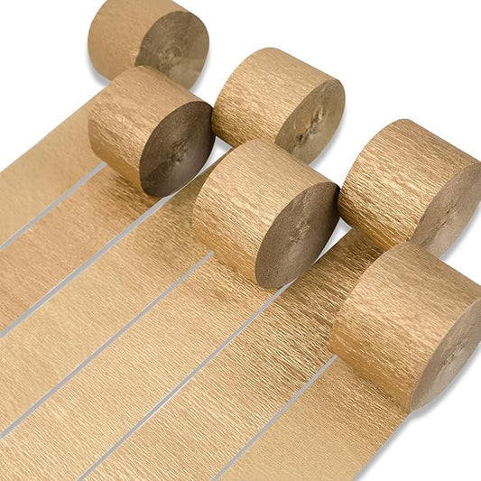 PartyWoo Gold Foil Crepe Paper Streamers 6pcs 492ft Pack of Metallic Gold Foil Crepe Paper for Wedding Birthday Baby Shower Bridal Shower Engagement New Year Eve Graduation Party Decorations