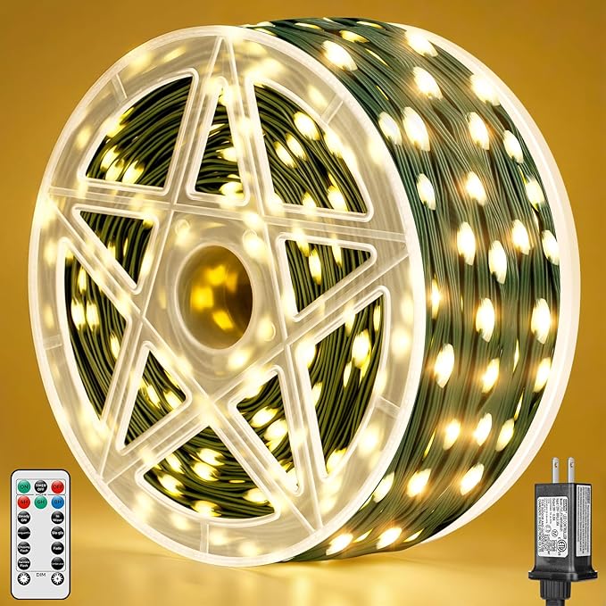 Brightever Christmas Lights for Tree - 1100 Bulbs 360FT, Plug-in Christmas Outdoor Lights with Remote, 8 Lighting Modes, 3 Timers, Dimmable, LED String Light for Indoor Xmas Decorations (Warm White)