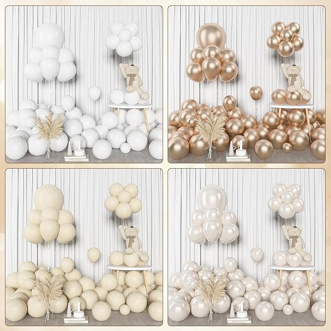 Amandir 153 Pcs White Sand Metallic Champagne Gold Balloons Arch Garland Kit Different Sizes 18 12 10 5 Inch Pearl White Clear Beige Neutral Balloons Baptism Birthday Bridal Shower Wedding Decorations