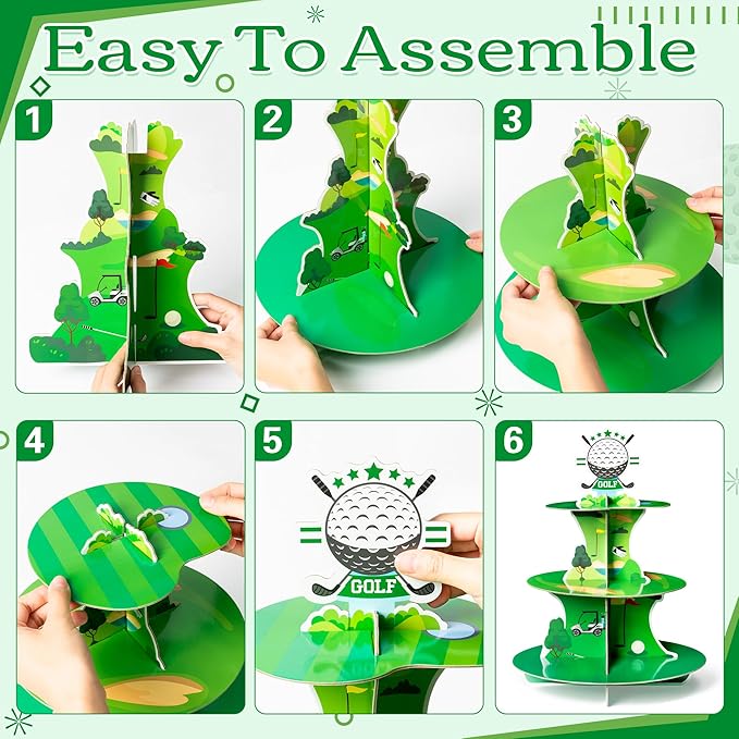 2 Sets Golf Cupcake Stand 3 Tiers Golf Themed Cake Stand Cardboard Dessert Tower Birthday Party Decorations Dessert Cake Table Displays Sport Party Supplies for Sport Themed Birthday Decor