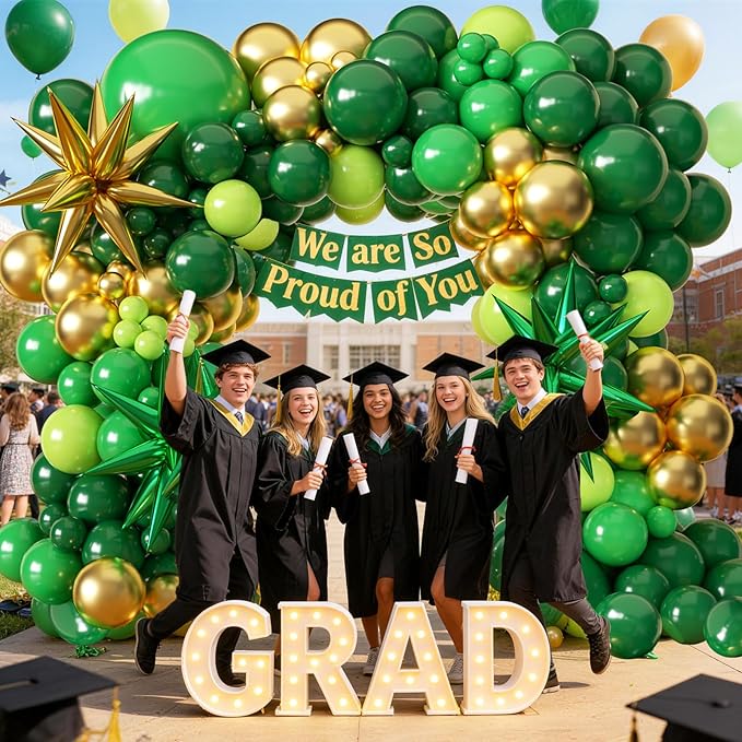 KARLURE Green and Gold Balloon Arch Kit with Stars, Emerald Green and Gold Party Decorations for 2026 Graduation Prom World Cup Birthday Baby Shower Dinosaur Jungle Party Supplies