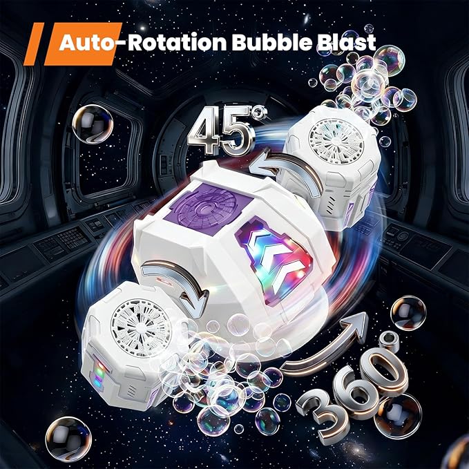 GoGonova Bubble Machine, 30000+ Bubbles/Min Rechargeable Kids Bubble Machine, Big Bubble Blower Maker, 360° Auto Rotation & 2 Speeds, 7-Color LED Lights, Mecha Overlord