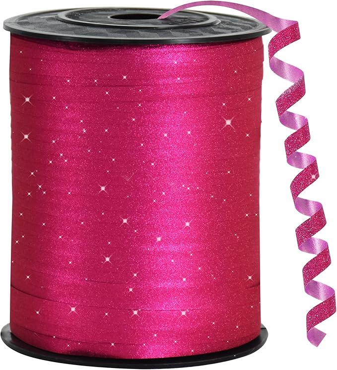 BEISHIDA 500 Yards Hot Pink Glitter Ribbon Curling Crimped, Glitter Balloon String Shiny for Gift Wrapping Ribbon for Mother's Day Birthday Valentines Wedding Party Decoration
