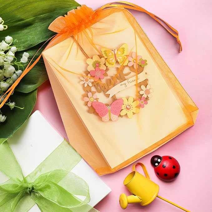 ANZNKU 100 Pack Sheer Organza Bags 6x9 inches, Mesh Bags Drawstring for Gifts Favor Bag for Party Wedding Easter Gift (Orange)
