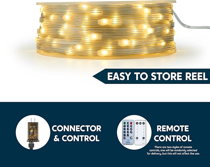 Joiedomi 600 LED Christmas Lights Outdoor,197 FT Warm White Christmas Tree Lights with 8 Modes Timer, PVC Clear Wire String Lights with Reel for Indoor Outdoor Holiday Xmas Eve Night Decorations