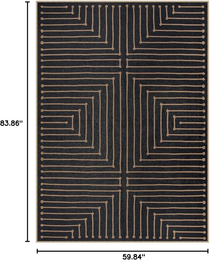 Lahome Neutral Geometric Outdoor Rug, 5x7 Black Living Room Dining Room Rug Indoor Outdoor Carpet, Farmhouse Rhombus Non Slip Non Shedding Carpet for Patio Deck Office Classroom