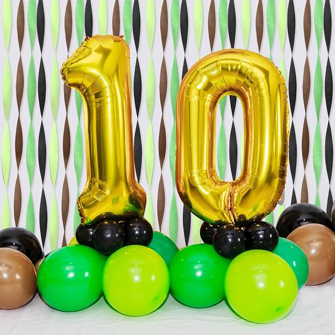 Epakh 12 Rolls Black/Green/Brown Crepe Paper Streamers (984ft) - Pixel Themed Party Decorations, Video Game Birthday Supplies, Dinosaur Jungle Camo Army Camp Natural Theme Green Party Decor Halloween
