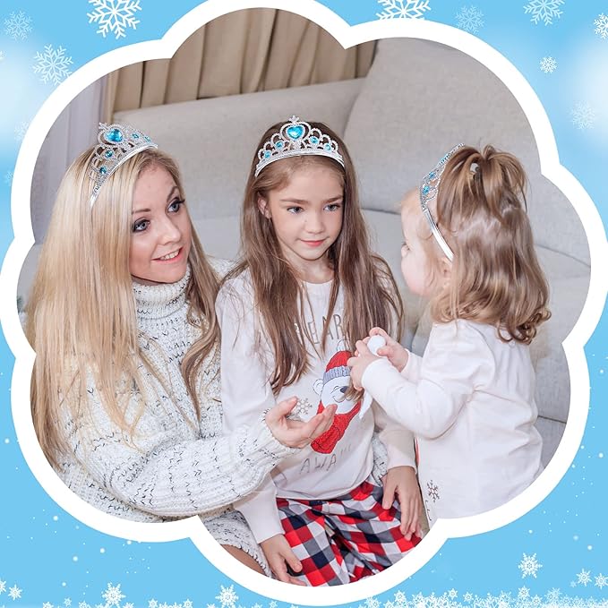 Chalyna 12 Pcs Princess Crowns Tiara Wand for Little Girl Silver Heart Jewel Plastic Tiara Winter Gift for Birthday(Blue,Heart Style)