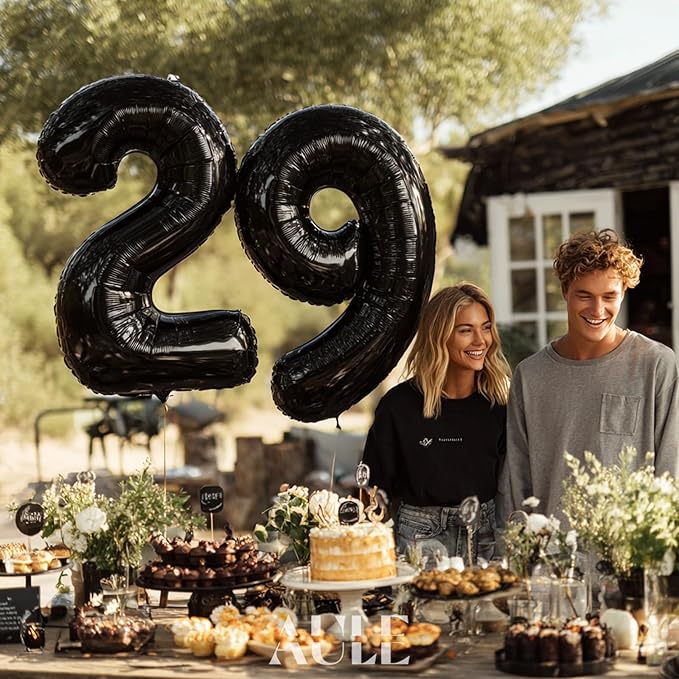 AULE 40 Inch Large 29 Number Balloons Black, Big Foil Number Balloons, Giant Helium Happy 29th Birthday Party Decorations for Man and Women, Huge Mylar Anniversary Party Supplies