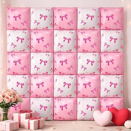 KatchOn, White and Pink Square Foil Balloons - 19 Inches, Pack of 25 | Coquette Decorations Galentines Balloons Mothers Day Balloons Foil Balloon Wall Backdrop for Mothers Day Decorations