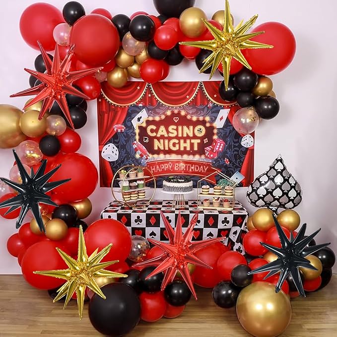 TONIFUL 8 Pcs Black Gold Red Foil Balloons Large Star Balloons Explosion Star Mylar Balloons for Party Backdrop Christmas New Year Birthday Wedding Baby Shower Anniversary Photo Booth Supplies