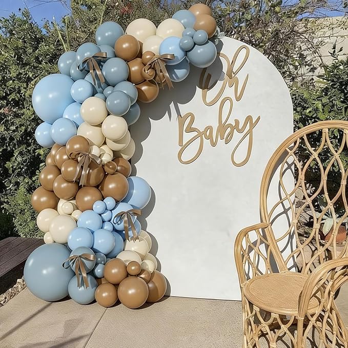 Dusty Blue and Brown Balloon Arch Kit, 151Pcs Bear Baby Shower Decorations Macaron Blue Brown Balloons with Bows for Gender Reveal Baby Shower Birthday Decorations