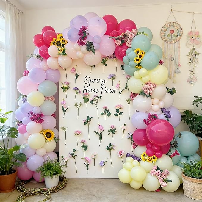 154Pcs Spring Wildflower Balloons Arch Garland Kit, Pastel Color Balloons for Flower Dasiy Floral Birthday Butterfly Tea Party Garden Baby Shower Decorations