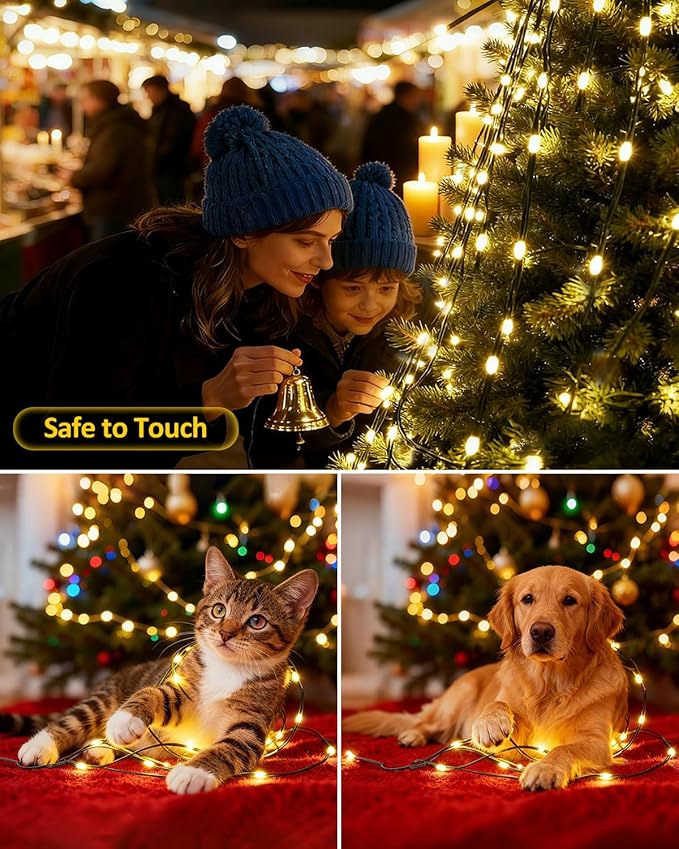 Outdoor String Lights, 328FT 1000 LED Fairy Lights, IP65 Waterproof Outside with Remote, 8 Lighting Modes Dimmable Timer Hanging LED Lamp for Camping Garden Patio Christmas Decor Yard Fence Tree