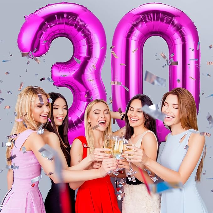 Gejoy 40 Inch Number 30 Balloons Jumbo 30 Foil Giant Number 30 Balloons for 30th Birthday Party Decorations and Rip to My 20s Anniversary Event(Hot Pink)