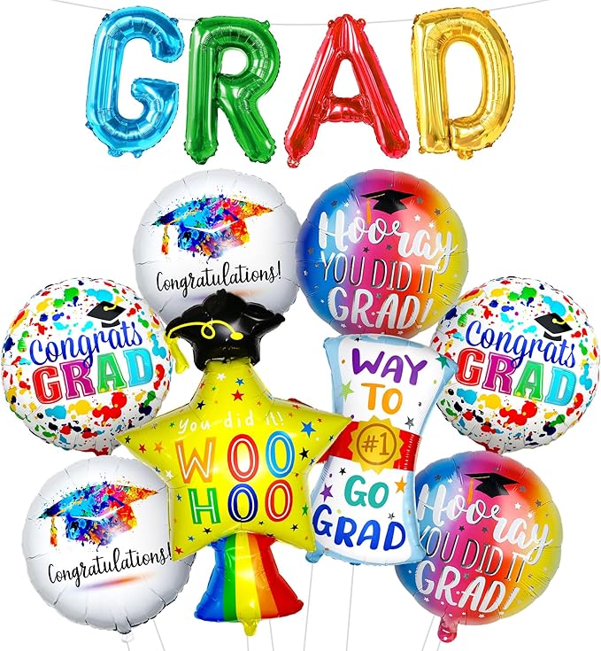 Multicolor Graduation Balloons Set -Pack of 12, Preschool Graduation Balloons, Star Balloon, Congrats Grads Balloons and Grad Banner for Graduation Decorations 2026, Congrats Grad Decorations, KatchOn