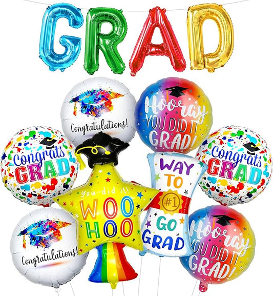 Multicolor Graduation Balloons Set -Pack of 12, Preschool Graduation Balloons, Star Balloon, Congrats Grads Balloons and Grad Banner for Graduation Decorations 2026, Congrats Grad Decorations, KatchOn