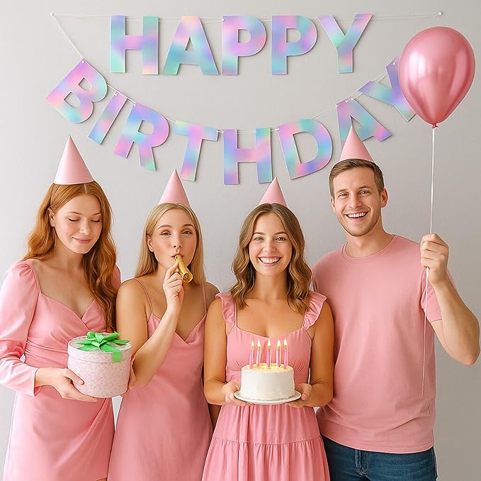 Happy Birthday Banner,Iridescent Birthday Signs Banners for Parties, Kids, Girls, Boys, Women, Adults, Colorful Birthday Decorations&Party Supplies and Hanging Decor