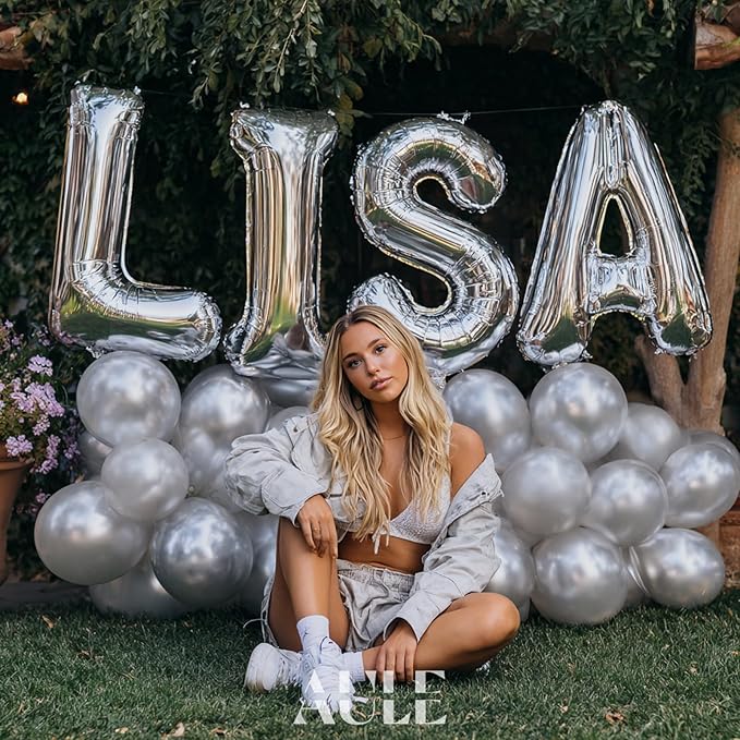 AULE 40 Inch Big Letter Balloon Silver S Large Foil Helium Alphabet Balloons A-Z for Birthday Anniversary Graduation New Year Party Decoration Supplies