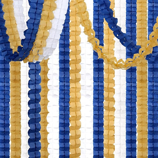 Navy-Blue White-Gold Party-Decorations Streamers Garland - 12pcs Royal Blue Graduation 2026 4-Leaf Paper Clover Streamer Men Boy Birthday Wedding Bridal Shower Flower Banners Fathers day Decor Ouruola