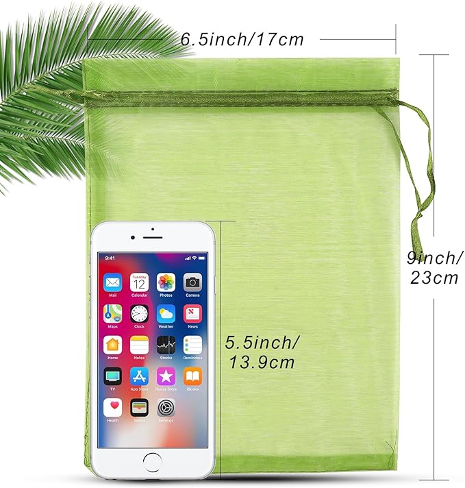 ANZNKU 50 Pack Green Organza Bags 6x9 inches Mesh Bags Drawstring, Gift Pouch for Saint Patrick's Day Party Wedding Candy Favor, Easter Sheer Organza Gift Bag