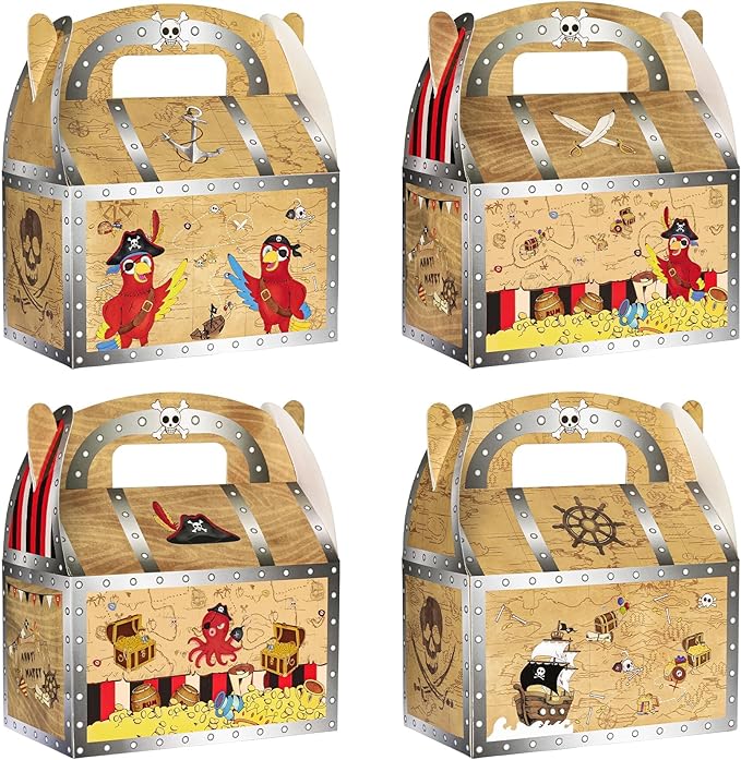 WERNNSAI Pirate Party Favor Boxes - 12 PCS Treasure Chest Boxes Pirate Birthday Decorations Nautical Theme Party Favors for Baby Shower Halloween Treasure Hunt Game
