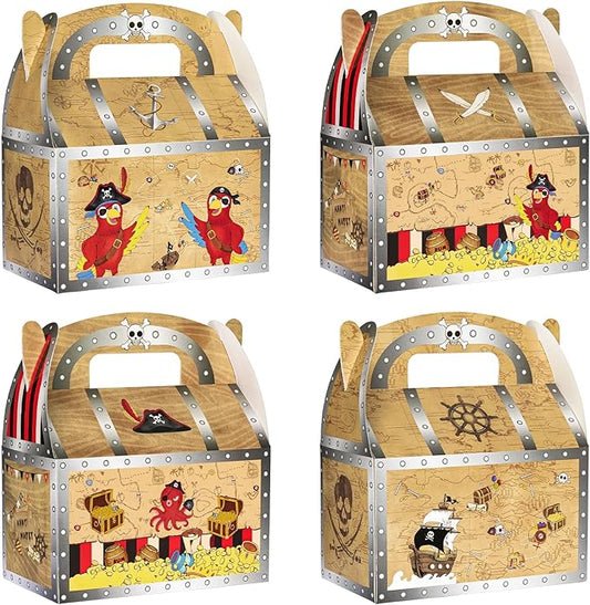 WERNNSAI Pirate Party Favor Boxes - 12 PCS Treasure Chest Boxes Pirate Birthday Decorations Nautical Theme Party Favors for Baby Shower Halloween Treasure Hunt Game