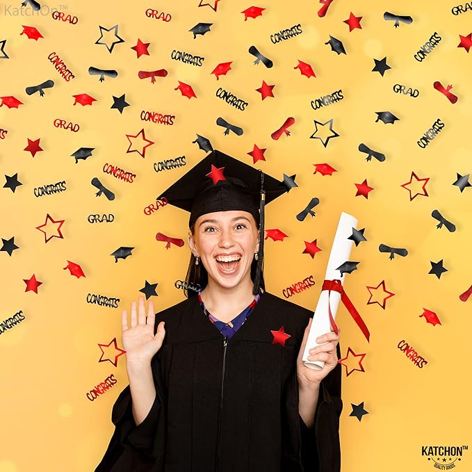 Graduation Decorations 2026 | Red and Black Graduation Confetti 2026 - Pack of 1300 | Graduation Confetti class of 2026 | 2026 Confetti Graduation | 2026 Graduation Table Decorations, KatchOn