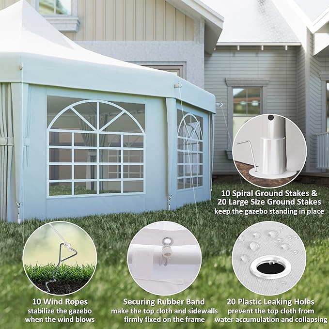 Outsunny 29 x 21 ft Party Tent, Outdoor Wedding Tent with Sidewalls, 2 Doors and 8 Windows for Party, White