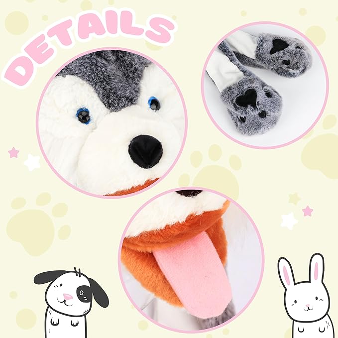 Bubblepompom Animal Hat with Ears Moving Jumping Pop Up Beating Hat Plush Holiday Cosplay Dress Up Funny Gift for Kids