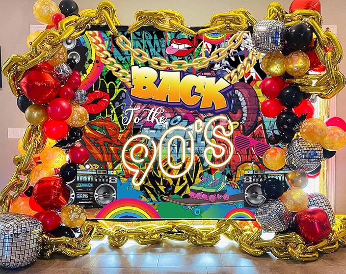 Sensfun 90's Party Decorations Back to 90's Banner 90's Backdrop Hip Hop Graffiti Brick Wall Background Retro 1990s Birthday Party Decorations Backdrop for Photography Photo Booth Props 7x5ft