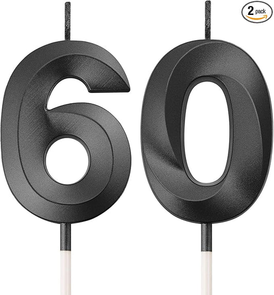 BBTO 60th & 6th Birthday Candles Number Candles Cake Topper Decoration for Birthday Wedding Anniversary Celebration Supplies(Black)