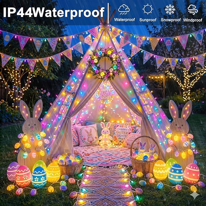 40ft 120 LED Easter String Lights 8 Modes Clear Wire Connectable Twinkle Fairy Light Plug in for Bedroom Wedding Party Easter Christmas Decorations, Pastel