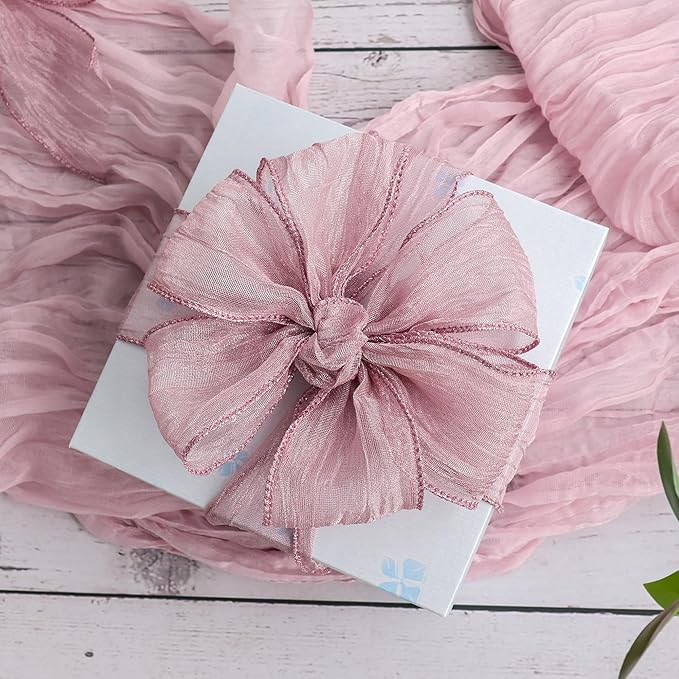 HUIHUANG Dusty Rose Wired Ribbon 2.5 inch Mauve Crinkle Metallic Ribbon for Gift Wrapping Basket Wreaths Bows Making Wedding Home Decor DIY Crafts Christmas Tree Decor-10 Yards