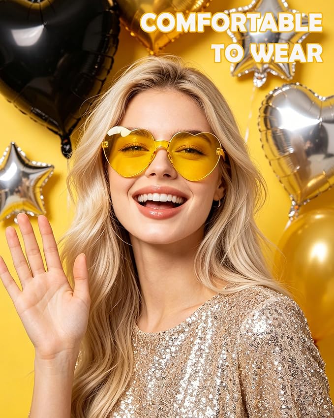 20 Pairs Heart Shaped Sunglasses Bulk, Colorful Rimless Fun Heart Sunglasses for Women Party Favors