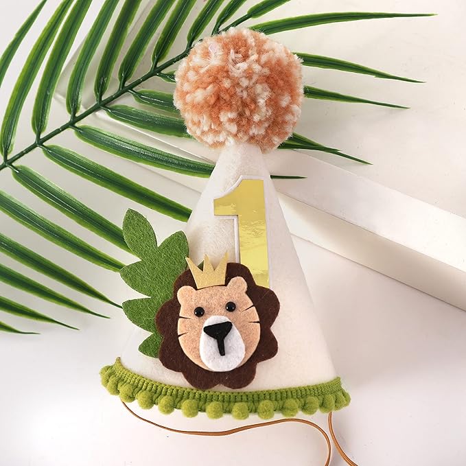 Lion Theme First Birthday Crown - Wild One Jungle Safari Decoration for Boys